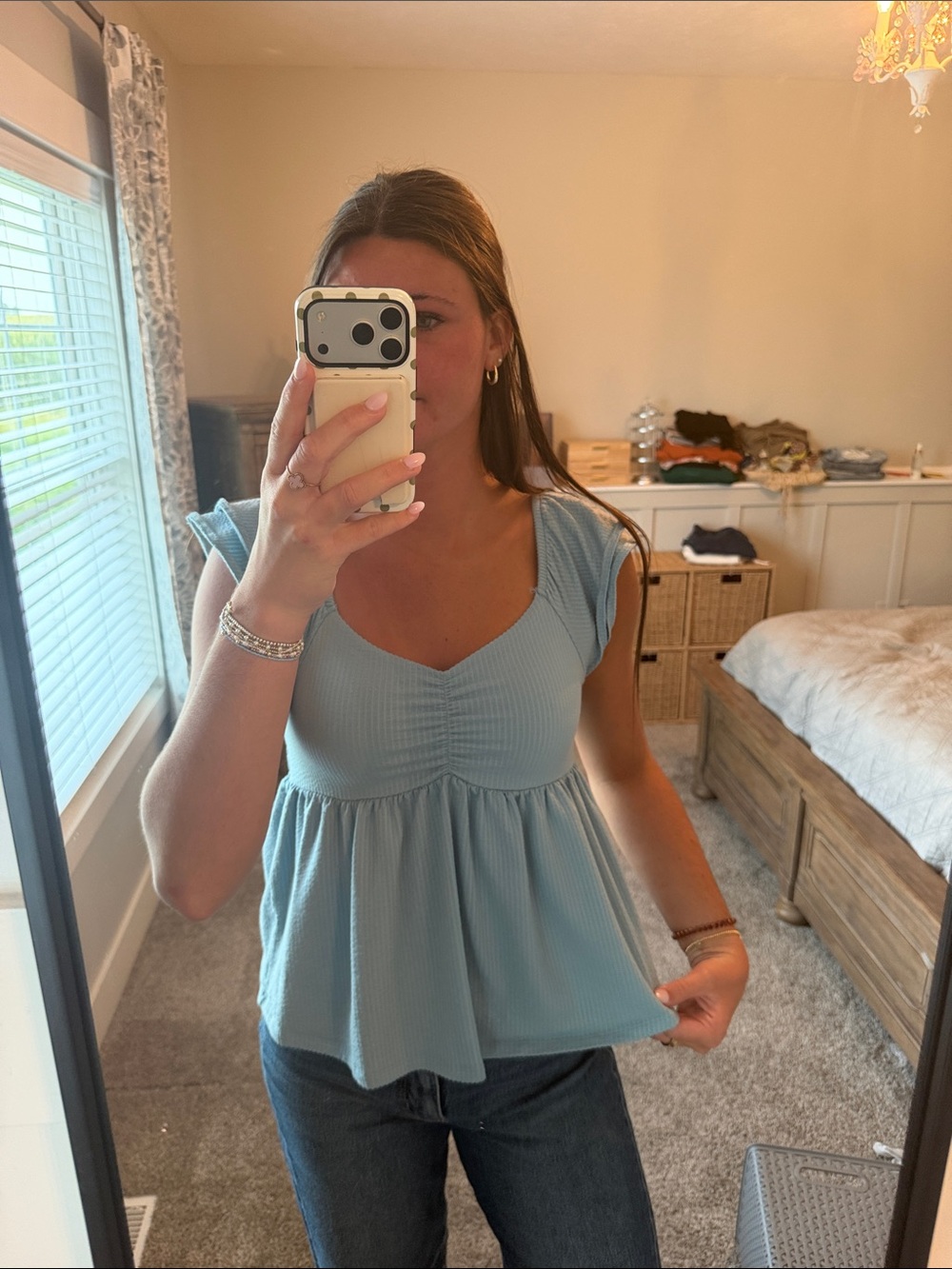 SO Light Blue Ribbed Babydoll Tank with Sweetheart Neckline